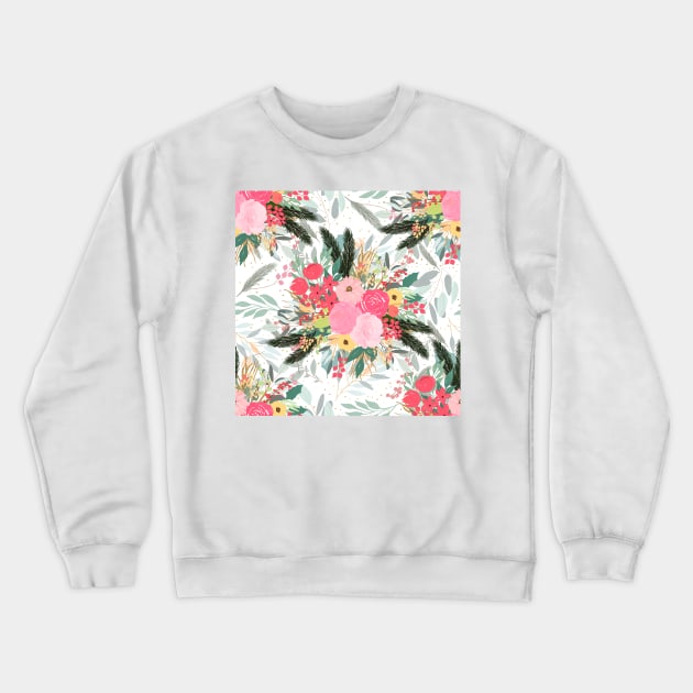 Elegant White Winter Floral & Gold Glitter Dots Design Crewneck Sweatshirt by NdesignTrend